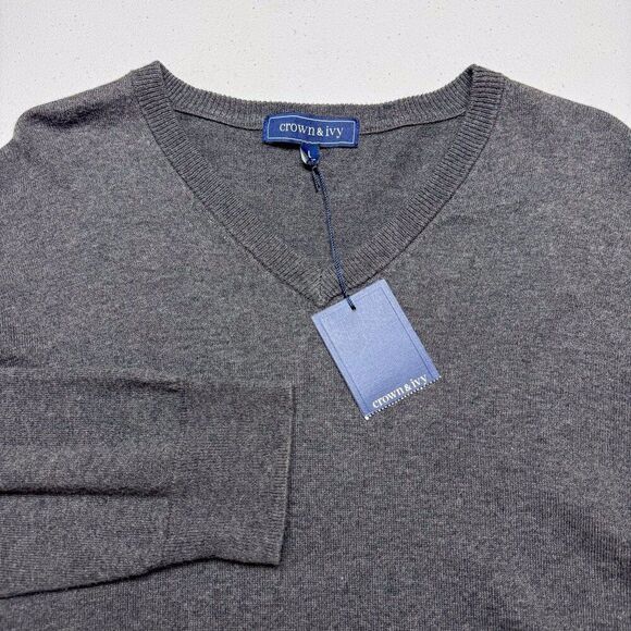 Crown Ivy Sweater Mens Large Gray NEW Cashmere Blend Preppy Modern Office Casual - Picture 1 of 12